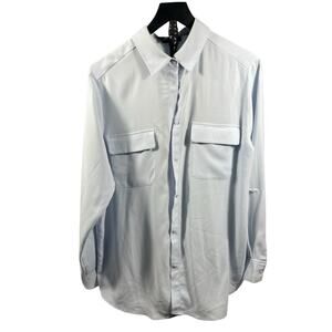 Madison & Co Curvy 1X Light Blue Button Down Blouse Flap Pockets